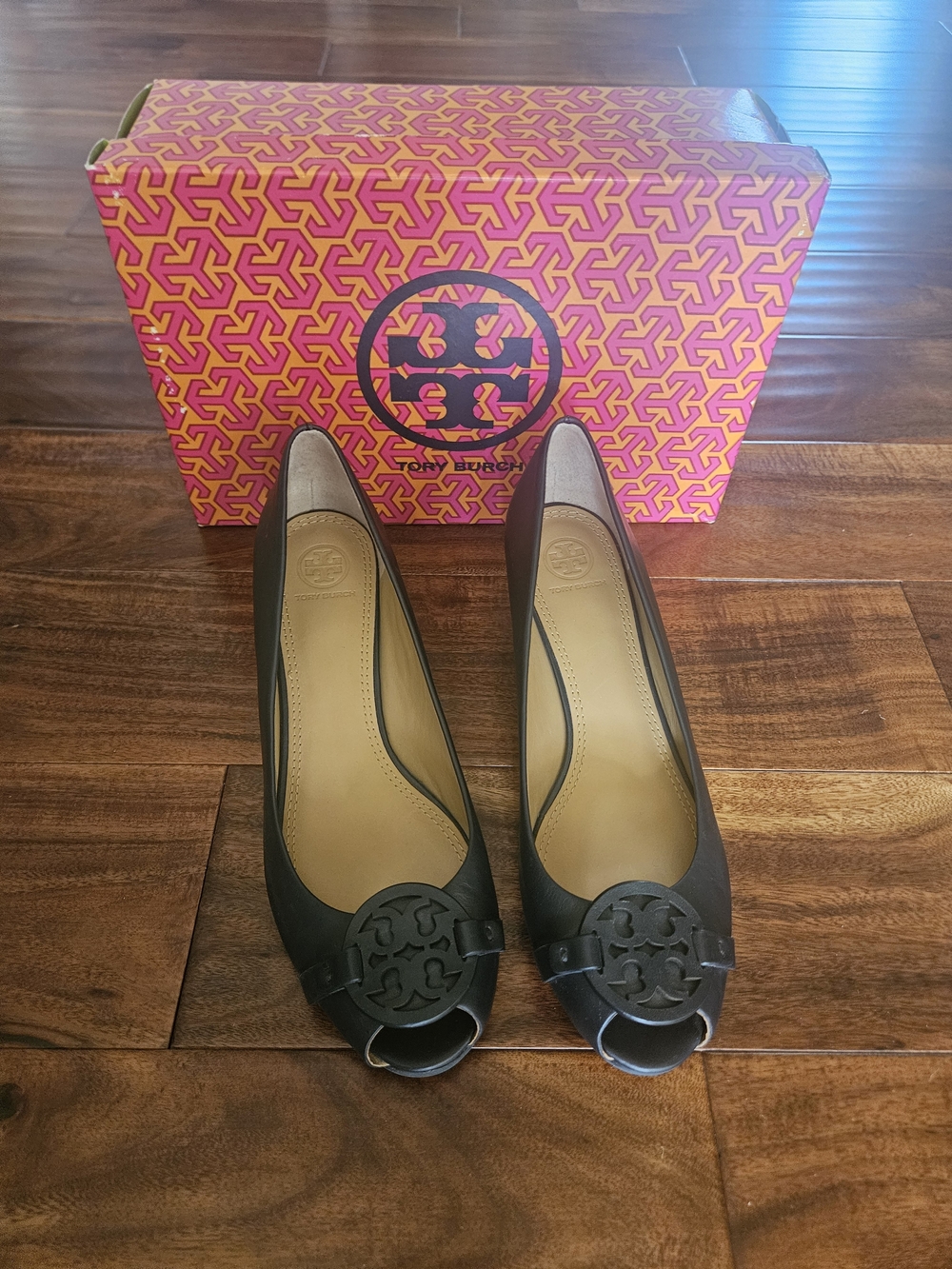Tory Burch Perfect Navy Gabriel Open Toe Wedge 9.5